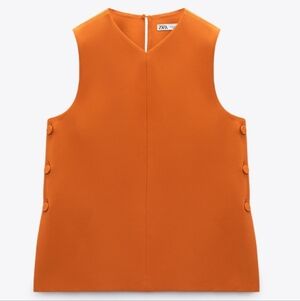 NWT Zara Sleeveless Button Orange Top Vest Casual Women's Size Medium